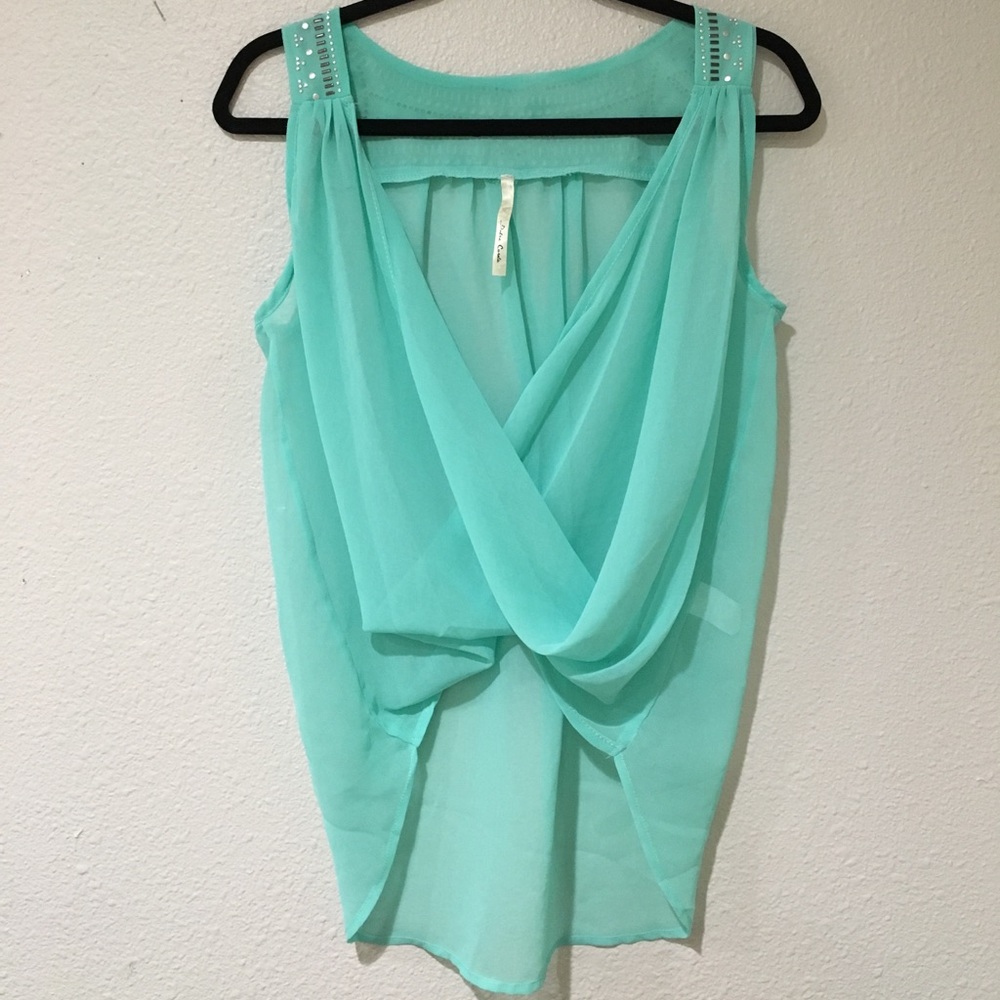 Dulce Carola sheer turquoise tank top